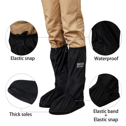 Waterproof Rain Boot Shoe Cover with Reflector Reusable & Foldable - color: Black, size: Medium