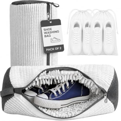 GEWON Shoe Washing Machine Bag for Sneakers, 360° Deep Cleaning, 2 Shoe Bags, 4 Dust Bags - color: white