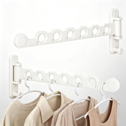 Wall Mounted Clothes Hanger Rack Foldable for Laundry Drying Rack White - color: White, size: Long 2P
