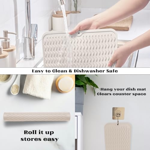 ZLR Silicone Dish Drying Mat for Kitchen Counter, 16"x12", Cassava White - color: Cassava White, size: 16" x 12"