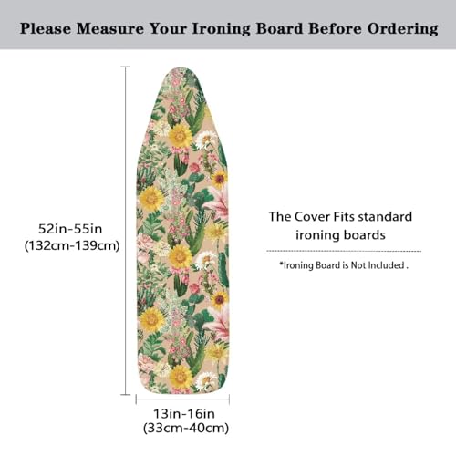 Cactus Ironing Board Cover, Heat Reflective and Stain Resistant 15x54 Thick Padding Heavy Duty Iron Board Replacement Cover - color: Cactus Floral
