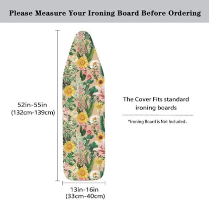 Cactus Ironing Board Cover, Heat Reflective and Stain Resistant 15x54 Thick Padding Heavy Duty Iron Board Replacement Cover - color: Cactus Floral