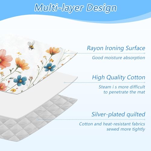 Yellow Wildflower Bees White Ironing Mat for Table top Portable Ironing Pad Blanket for Washer Dryer Countertop Travel - color: Red Wildflower Bees 01