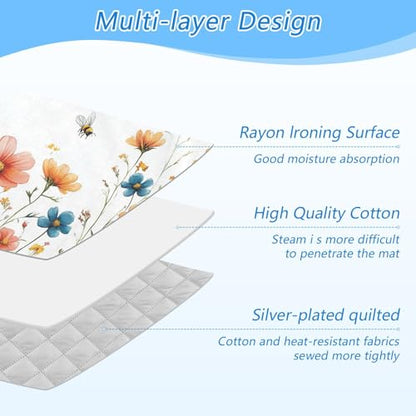Yellow Wildflower Bees White Ironing Mat for Table top Portable Ironing Pad Blanket for Washer Dryer Countertop Travel - color: Red Wildflower Bees 01