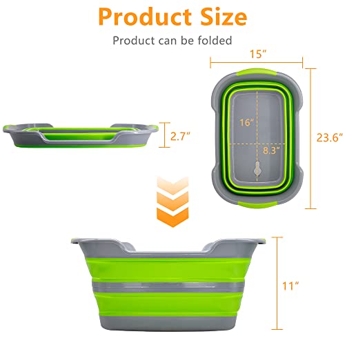 Goderewild Multipurpose Collapsible Pet Bathtub with Drainage Hole for Puppy Small Dogs Cats, Portable Laundry Basket-Foldable Bathing Tub-Storage Organizer, 7.1 Gal/27L (Green,1) - color: Green