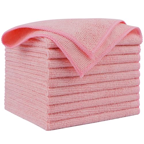 AIDEA Microfiber Cleaning Cloth Pink 10PK, Microfiber Towels 12×12" - color: Pink, size: 10PK