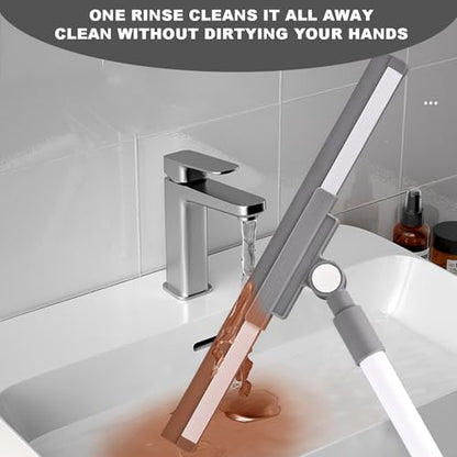 Floor Squeegee Broom - 52" Long Handle Rubber Scrubber for Bathroom, Tile, Shower, Glass, Pet Hair, Hardwood Floor - Adjustable Long Handle, Water Wiper with Replacement Blade (White)