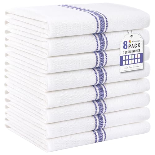 Homaxy 100% Ring Spun Cotton Kitchen Towels 8 Pack, Blue Stripe - color: Blue Stripe, size: 15" X 25" - 8 Pack