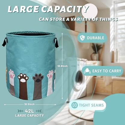 Cat Dog Paw Laundry Basket Foldable Oxford Cloth Hamper 18.9 x16.5" - color: Cute Cat Paws Dog Paw
