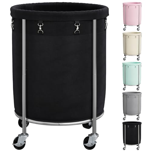 ELYKEN Laundry Basket with Wheels, Round Rolling Laundry Hamper, Black - color: Black, size: 190L