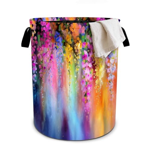 Purple Wildflower Laundry Basket Collapsible Oxford Cloth Fabric Hamper,Tote Bag Portable Storage Bin for Bedroom Bathroom Laundry Room 19.6x15.7 Inch - color: Wildflower