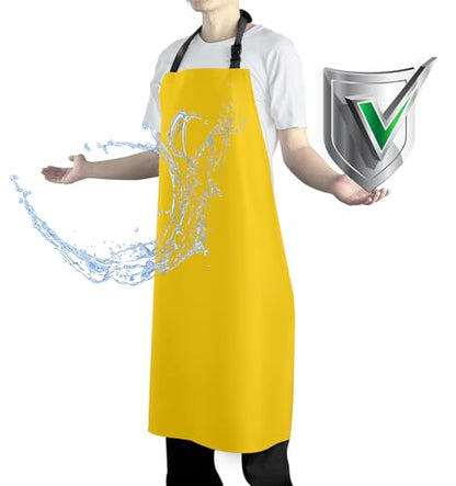 Waterproof Apron with Comfortable Adjustable Bib Rubber Vinyl Dishwasher Heavy Duty Apron for Men Women Dishwashing - color: Yellow