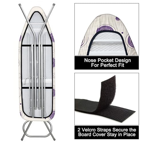 Ironing Board Cover 15"x54"，Standard Ironing Board Replacement Cover，Easy Fit - color: Light Purple and Beige, size: 15"x54"