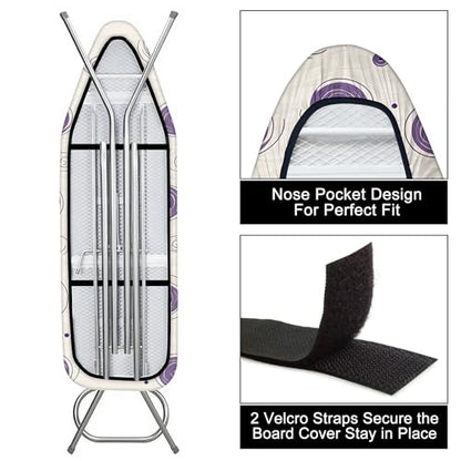 Ironing Board Cover 15"x54"，Standard Ironing Board Replacement Cover，Easy Fit - color: Light Purple and Beige, size: 15"x54"