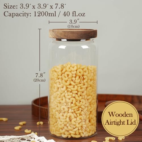 Labina Glass Jar with Wood Lid, Airtight Kitchen Storage Canister - size: A6: 40 Oz 2 pcs