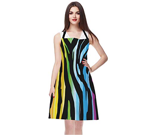 EKOBLA Zebra Aprons Colorful Animal Pattern Abstract Art Curve Drawing Stripes Fashion Waterproof Resistant Chef Cooking Kitchen BBQ Adjustable Aprons for Women Men 27x31 Inch - color: Multi-a12