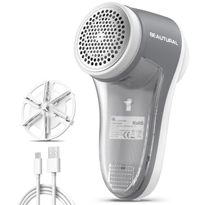 BEAUTURAL Fabric Shaver and Lint Remover, Rechargeable Sweater Defuzzer - color: Gray
