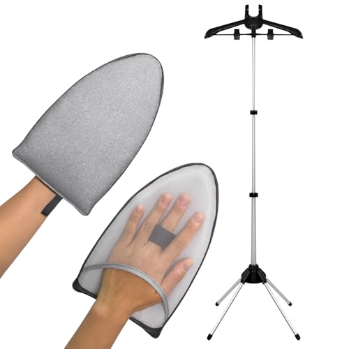 Steamer Hanger Stand with Garment Steamer Ironing Gloves,Garment hanger for steaming clothes,Steam rack for clothes,Handheld garment steamer rack - color: Sharp Gloves + Steamer Rack