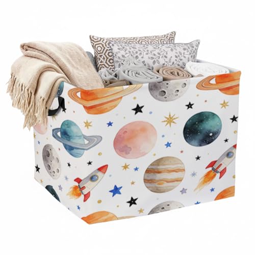 Rocket Planet Foldable Laundry Basket Hamper with Handles, 56L Large Capacity Toy Storage Organizer, Collapsible Clothes Hamper for Home Decor and Bedroom Organization. - color: Rocket Planet