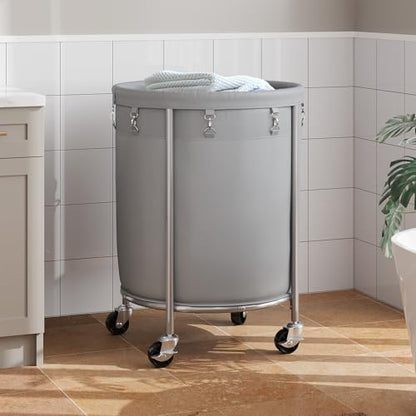 ELYKEN Laundry Basket with Wheels, Round Rolling Laundry Hamper, Gray - color: Gray, size: 190L