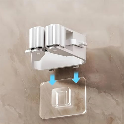 4Pcs Broom Holder Mop Hanger Wall Mount Hook Plastic Easy Install No-Drill Strong Adhesive Organizer - color: White, size: 4 Pcs