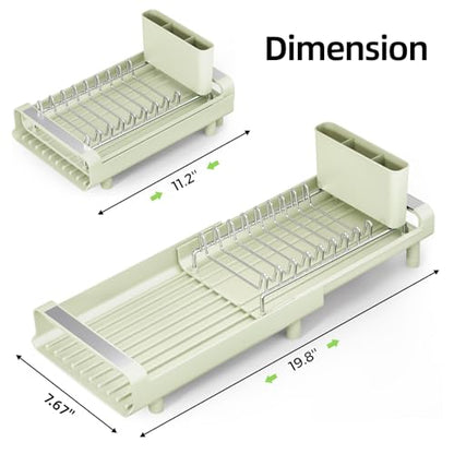 TOOLF Small Dish Drying Rack, Expandable and Space-Saving, Grayish Green - color: Soft Celery Green