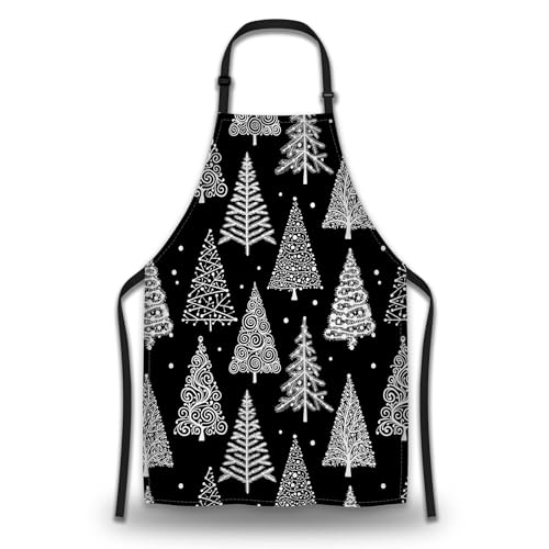 Kitchen Aprons for Men Christmas Tree, Black White Leaf Circle Polka Dot Men’s Apron for Cooking Restaurant BBQ Painting Crafting Gardening 27” (W) x 31” (H), Waterproof Apron - color: Christmas Tree
