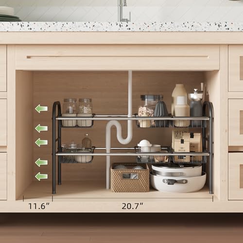 Under Sink Organizers and Storage,Expandable under cabinet organizer Shelf - size: 8 Metal Baskets