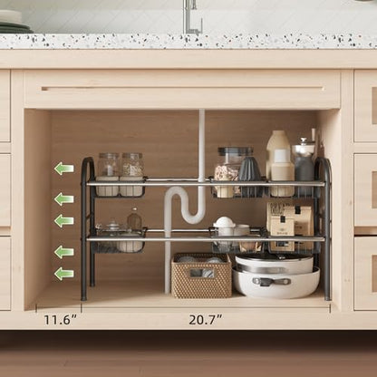 Under Sink Organizers and Storage,Expandable under cabinet organizer Shelf - size: 8 Metal Baskets