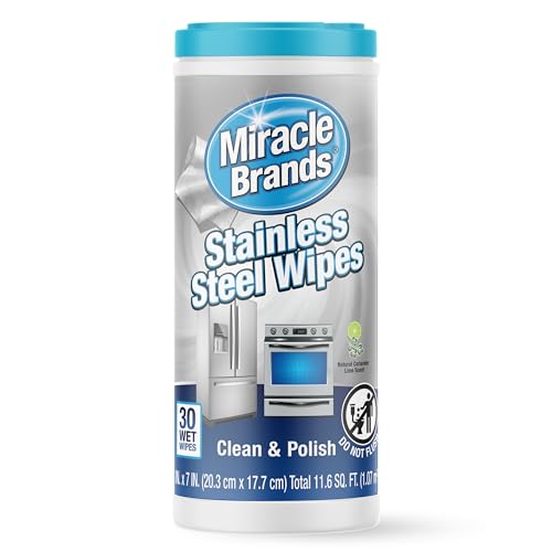 MiracleWipes for Stainless Steel, Great for Kitchen and Appliances, Including Oven, Refrigerator, Dishwasher, Microwave, Sink, Hood, Grill, Removes Fingerprints and Smudges - 30 Count - size: 30 Count (Pack of 1)