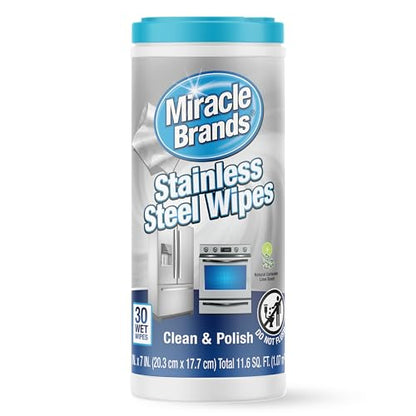 MiracleWipes for Stainless Steel, Great for Kitchen and Appliances, Including Oven, Refrigerator, Dishwasher, Microwave, Sink, Hood, Grill, Removes Fingerprints and Smudges - 30 Count - size: 30 Count (Pack of 1)