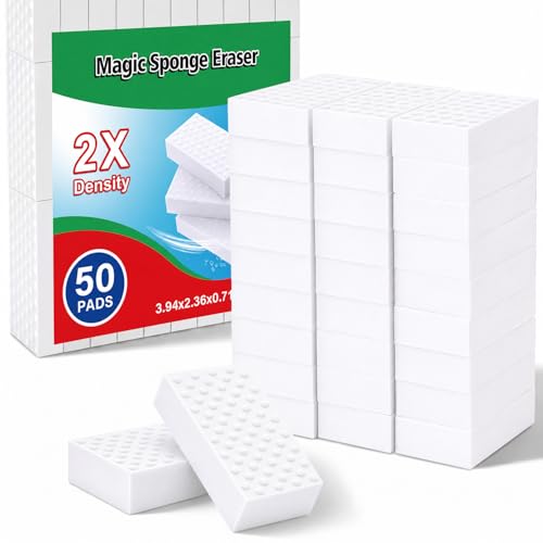 50 Pack High-Density Magic Melamine Sponge Eraser, Extra Durable Nano Cleaning Pads Supplies for Multi-Surface, Non-Crumbling Scrubber for Walls, Shoes, Kitchen & Bath, Just Add Water - size: 50 Pads