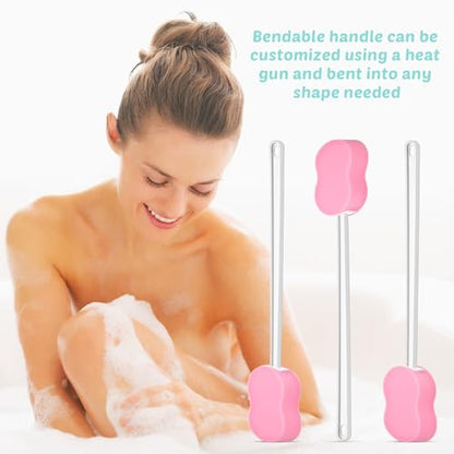 Long Handled Sponge 22.4'' Back Scrubber for Shower, Pink - color: Pink