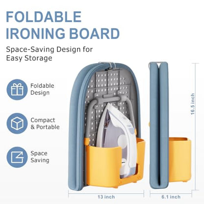 Tabletop Ironing Board with Iron Holder and Silicone Iron Rest Pad, Small Portable Ironing Board for Small Spaces - color: Blue