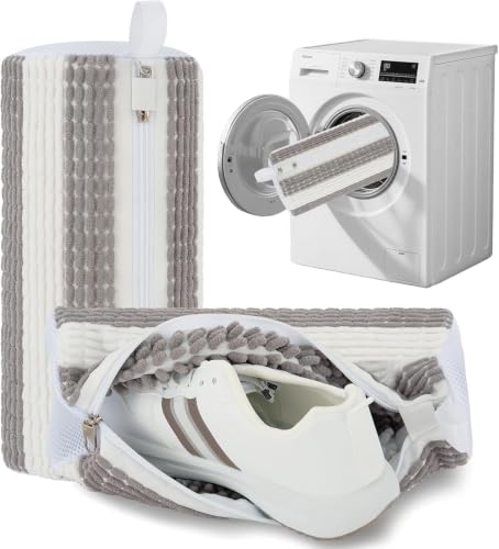 Shoe Washing Machine Bag 2pc Shoe Bags for Washing Machine Reusable Shoe Laundry Bags With Unique Self-locking Zipper Design for All Tennis Slippers Sneakers - color: Gray and White