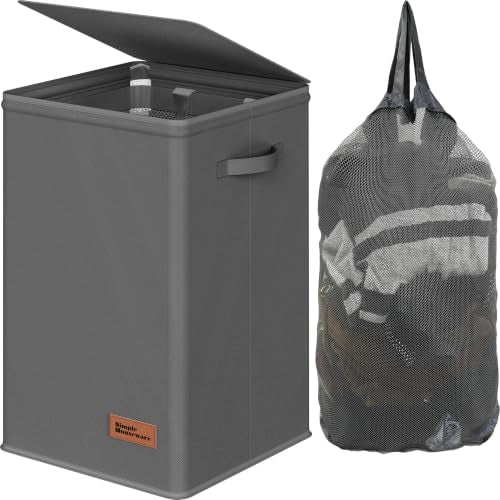 Simple Houseware Foldable Laundry Hamper Basket with Lid and Bag, Dark Gray - color: Dark Grey