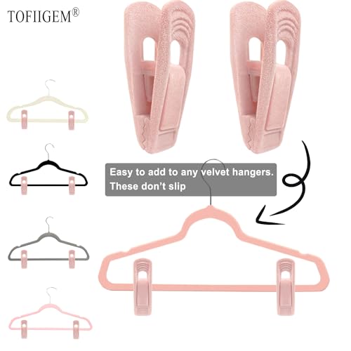 TOFIIGREM Light Pink Velvet Hangers Clips 20 PCS, Non-Slip Velvet Clip for Pant Skirt Velvet Hangers, Strong Flocking Hangers Clips - color: Light Pink, size: 20pc