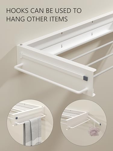 JOOM Wall Mounted Clothes Drying Rack,31.5 Inch Foldable Rack,White,Poles - size: 31.5in-P