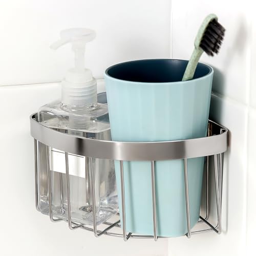 Cabilock Stainless Steel Sponge Holder for Kitchen Sink Suction Cup Corner Sink Caddy Kitchen Organizer for Sponge Scrubber Dishcloth 6.29 X 4.72 X 3.54 in