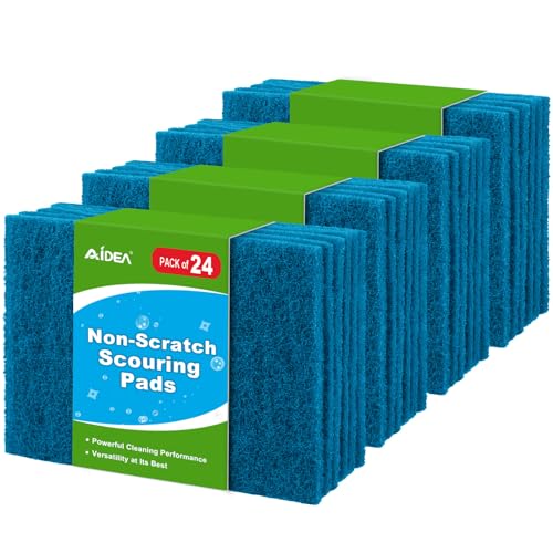 AIDEA Non-Scratch Scouring Pads, Dish Scrubber Pads for Household and Kitchen, Multipurpose Scour Pads for Cleaning, 24 Pack, 5.5in*3.5in - color: Blue, size: 24PK