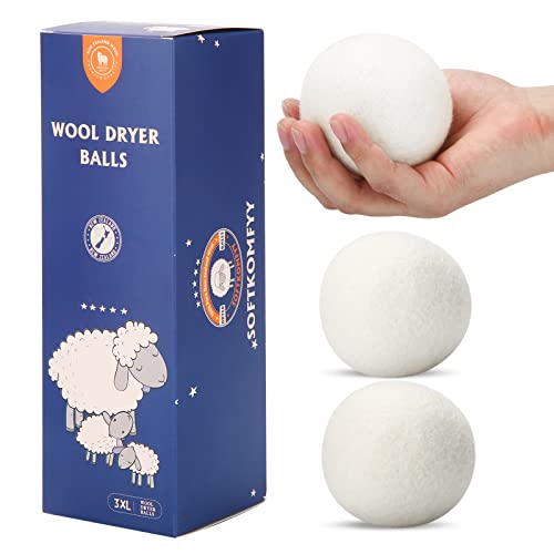 Wool Dryer Balls Handmade 3 Pack XL,Laundry Dryer Balls,100% New Zealand Wool Natural Fabric Softener,Reusable 1000 Loads,Wrinkles Free, Shorten Drying Time,Baby Safe (3 Pack,White) - color: Natural White