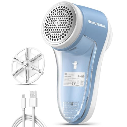 BEAUTURAL Fabric Shaver and Lint Remover, Rechargeable Sweater Defuzzer - color: Blue