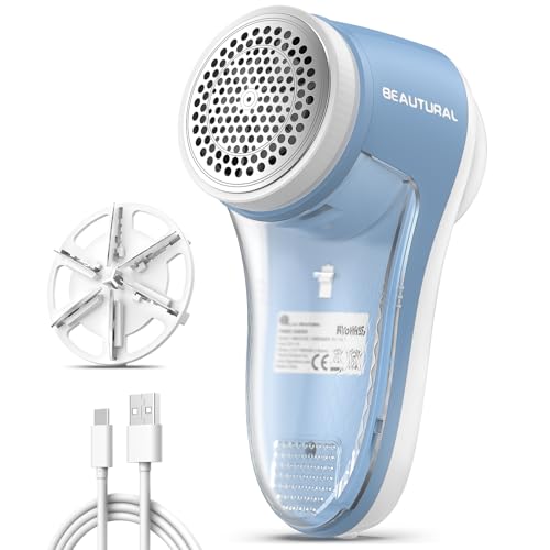 BEAUTURAL Fabric Shaver and Lint Remover, Rechargeable Sweater Defuzzer - color: Blue