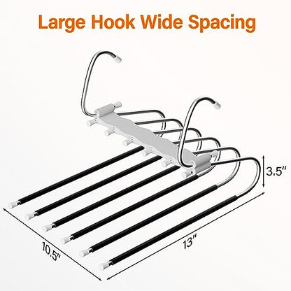 Upgraded Collapsible Pants Hangers Space Saving, 6 Layers Clothes Rack, Stainless Steel Multifunctional Closet Organizer, Non Slip Metal Hangers for Pants Jeans Skirts Trousers (4 Pack) - size: 4 Pack