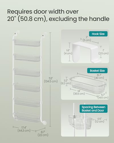 SONGMICS Over the Door Cabinet Organizer, 6-Tier Clear PET Baskets, 53 In H - color: Transparent