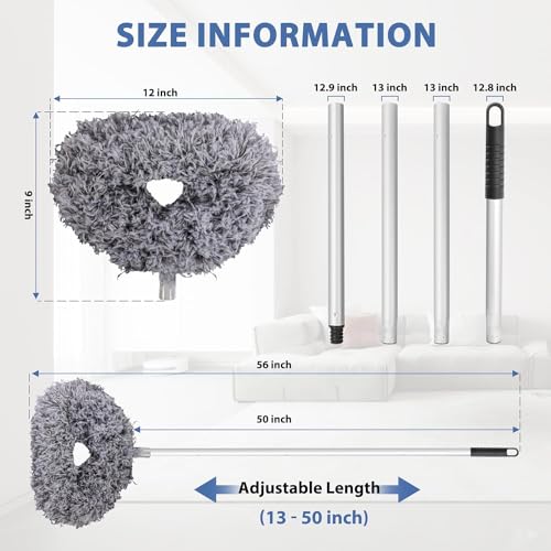 Washable Ceiling Fan Cleaner from 13 to 50 Inch Microfiber Duster with Telescoping Extension Pole, Fit for Cleaning High Ceiling Fan, Furniture, Blinds, Car (Gray)