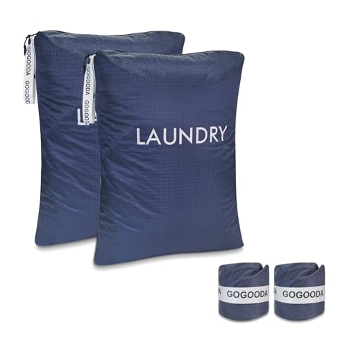 GOGOODA Travel Laundry Bags Reusable Dirty Clothes Bag with Handle - color: Navy Blue