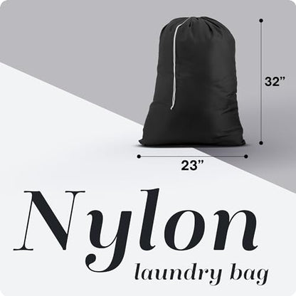 Handy Laundry Laundry Bag – Heavy Duty Nylon, Large Capacity, Locking Drawstring Closure, Machine Washable, Fits Laundry Basket, Travel, Dorm, Camp, Black, 22 x 32 Inches (Pack of 2) - color: Black, size: 22" x 32" (Pack of 2)