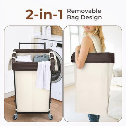 Rolling Laundry Hamper with Wheels and Handle, 160L Rolling Laundry Basket - color: Beige, size: 160L-with handle