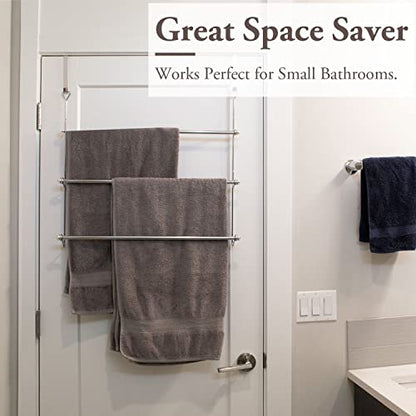 MyGift 3 Tier Over Door Towel Rack, Chrome Bathroom Towel Holder - color: Silver